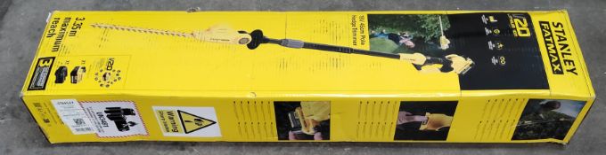 A Stanley Fatmax 45cm cordless pole hedge trimmer - 18V, 3.35m/45cm max reach, boxed.