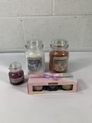 Two Yankee Candles Snow Dusted Pine/Golden Flowers 2 x 538g, Yankee Candle Sweet Nothing 104g and a