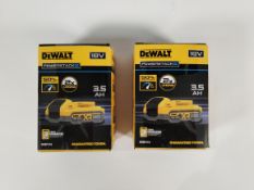 Two as new DeWalt Powerstack Rechargeable Batteries, 3.5AH, 18V, TYPE2 (MN: DCBP318).