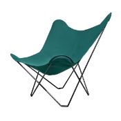 An as new Cuero Sunshine Mariposa lounge chair, forest green/black steel (stock image).