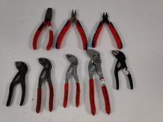Eight assorted Knipex tools.