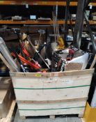 Assorted new and preowned tools, hardware and related. (wooden create not included)