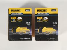 Two as new DeWalt Powerstack Rechargeable Batteries, 3.5AH, 18V, TYPE2 (MN: DCBP318).