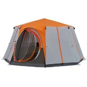 An as new Coleman Cortes Octagon 8 family tent, orange (stock image).