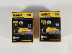 Two as new DeWalt Powerstack Rechargeable Batteries, 3.5AH, 18V, TYPE2 (MN: DCBP318).