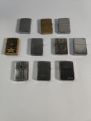 Ten assorted pre-owned Zippo windproof lighters (over 18s only).