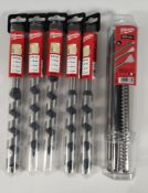 Six as new Milwaukee related items; five drill pieces 230 x 155x 12.5mm (4932363687) and one pack of