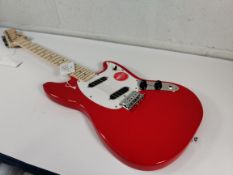 Squier Sonic Mustang, maple fingerboard, white pickguard, Torino Red.