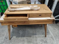 Two desks (possibly handmade), one flip-top and one drawers.