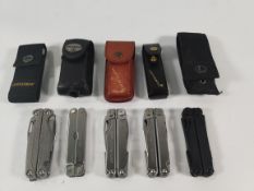Five pre-owned Leatherman multitools to include Wave + and Charge Titanium.