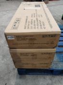 Three boxed as new Seconique Dakota 5 Drawer Chests, white (x2) and dark grey.