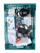 Assorted new and pre-owned headphones and related items.