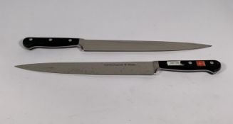 Two ED. Wusthof Dreizack Werk Tranchelard long slicer bolstered 260mm knives (4522) (over 18's only)