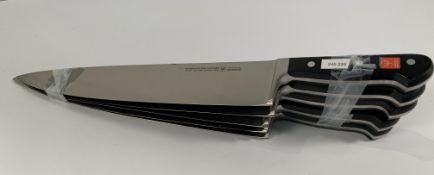 Five Wusthof French Cooks heavy bolstered knives 320mm, may have slight marks from long term storage