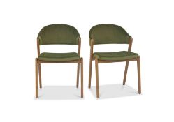 Pair of Strade, Solid Ash Framed, Fabric Dining Chairs in Cedar Velvet. RRP £699. Mid-century curves