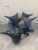 Four pre-owned large Victorian style lantern tops in black.