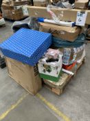 Three pallets of assorted commercial miscellaneous items and a pallet of auto parts and related item