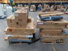 Two pallets of assorted flatpack furniture and related.