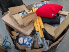 A pallet of assorted corporate stock including clothing, accessories and more.