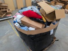 A pallet of assorted corporate stock including clothing, accessories and more.