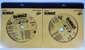 Two as new DeWalt hard materials diamond tile blades - 254 x 25.4mm (DT3734).