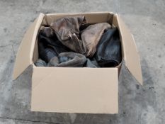 Three boxes of preowned leather jackets, assorted sizes.