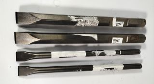 Four tool pieces - 2 x Milwaukee k-hex flat chisels. (4932459775) and 2 x Irwin SDS flat chisels. (7