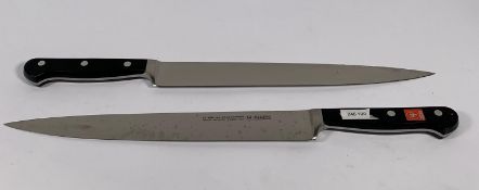 Two ED. Wusthof Dreizack Werk Tranchelard long slicer bolstered 260mm knives (4522) (over 18's only)