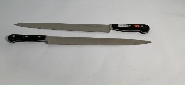 Two ED. Wusthof Dreizack Werk Tranchelard long slicer bolstered 320mm knives (4522) (over 18's only)