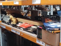 A quantity of assorted musical accessories, instruments and related (one shelf).