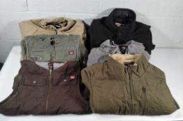 A quantity of pre-owned Wrangler/Lee and Levis coats, waist jackets and jeans, various sizes (one bo