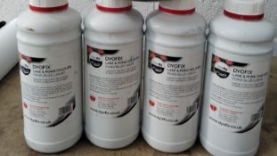 Four Dyofix lake and pond colours - pond blue liquid water treatment bottles.