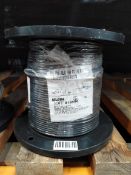 A Belden 500ft coaxial cable spool, 20 AWG, 50 OHM, black (8262 010).