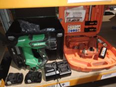 A pre-owned Paslode impulse nailgun and a pre-owned Hikoki cordless battery powered finishing nailer