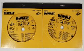 Two as new DeWalt hard materials diamond tile blades - 254 x 25.4mm (DT3734).