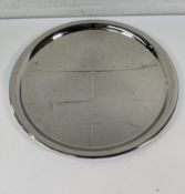 Ten as new stainless steel salvers, round, narrow rim - 457mm (may show signs of long term storage).