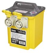 A Defender 3kVA portable tool transformer 110V with 2 x 16A sockets, boxed (E203010).
