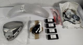 As new Triumph related motorcycle parts to include front mudguard, Brembo caliper, exhaust header, b