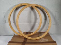 A pair of as new Lignorim Prime wooden push rims in natural colour, 25