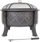 An as new La Hacienda Moresque Deep Steel Firepit with Grill, H73cm x D76cm (5055025580940) (stock i