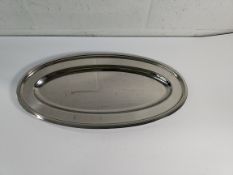 Fourteen as new stainless steel oval dishes, fish, double rim, narrow - 610mm (may show signs of lon
