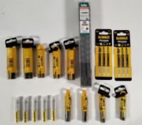 A quantity of drill bits/jawsaw blades related items to include DeWalt, Kennametal, Heller, various