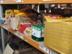 A shelf of assorted out-of-date food and confectionery products and related.