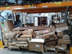 Assorted flatpack furniture and related, on three pallets.