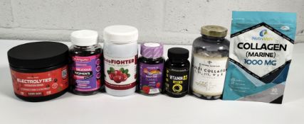 A quantity of assorted multi-vitamins and supplements to Include collagen, keto pro electrolyte hydr