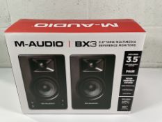 Boxed as new M-Audio BX3 Studio Monitor (Pair) (box opened, UK adaptor required).