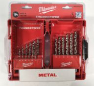 Two as new Milwaukee 19 piece Thunderweb HSS-G (DIN338) metal drill bit sets (4932352374).