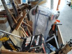 Assorted as new and pre-owned tools, hardware and related (wooden create not included).