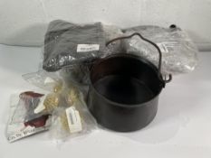 Three Cauldrons ULF-CP-19N, a Bag Juna Dark Grey 070204BL26 and four Medieval Dish Brushes 20504, al