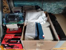 A quantity of assorted batteries and related to include Yuasa and Makita.